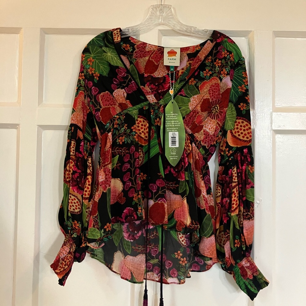 FARM Rio Vibrant Floral Blouse in Black and Red